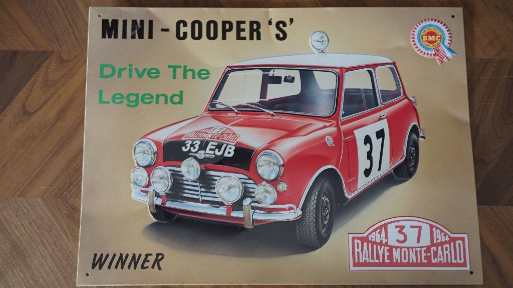 Mini Cooper S metalen reclamebord rally Monte Carlo embossed, Ophalen of Verzenden, Zo goed als nieuw, Reclamebord