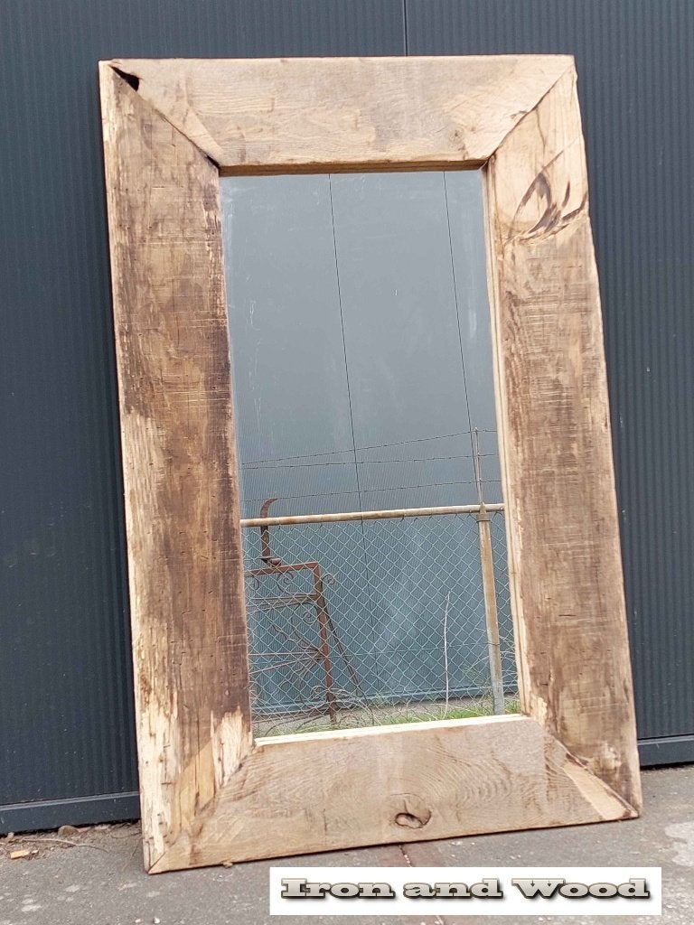 Stoere spiegel van oude eiken wagonplanken afm. 98 bij 62, Ophalen, Nieuw, Minder dan 100 cm, Rechthoekig