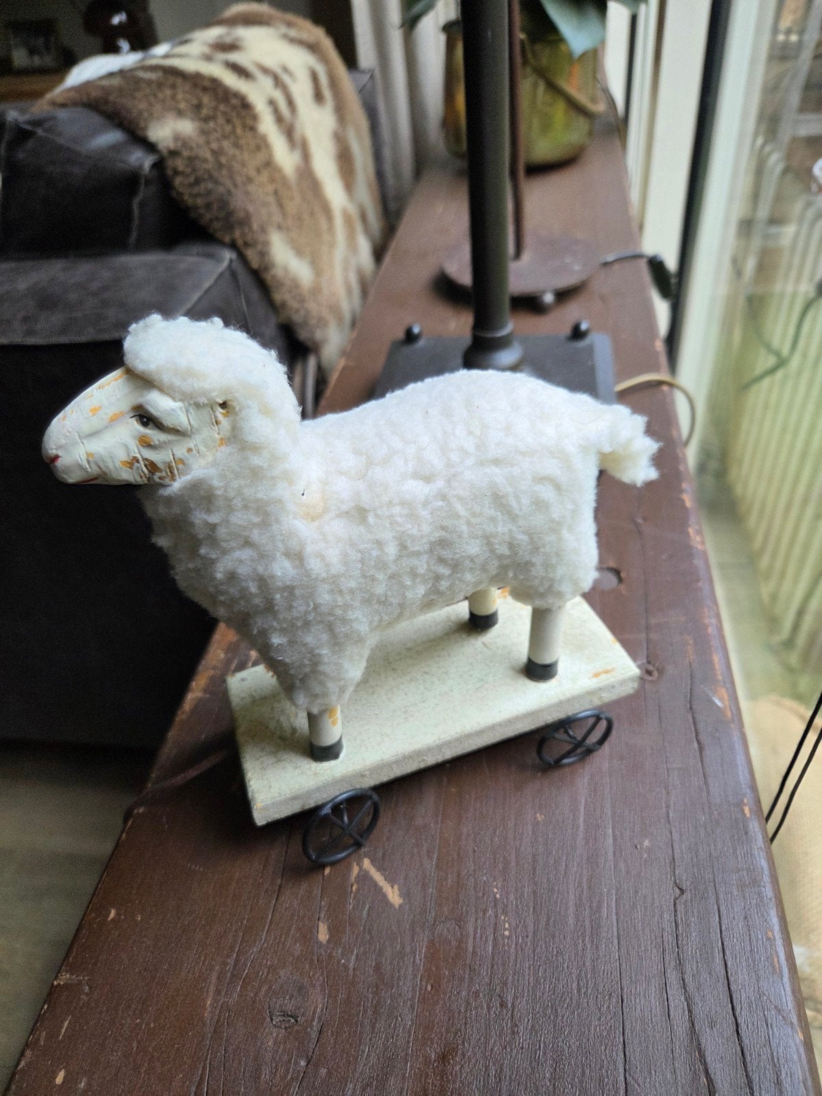 Antiek schaap op wieltjes, Ophalen of Verzenden