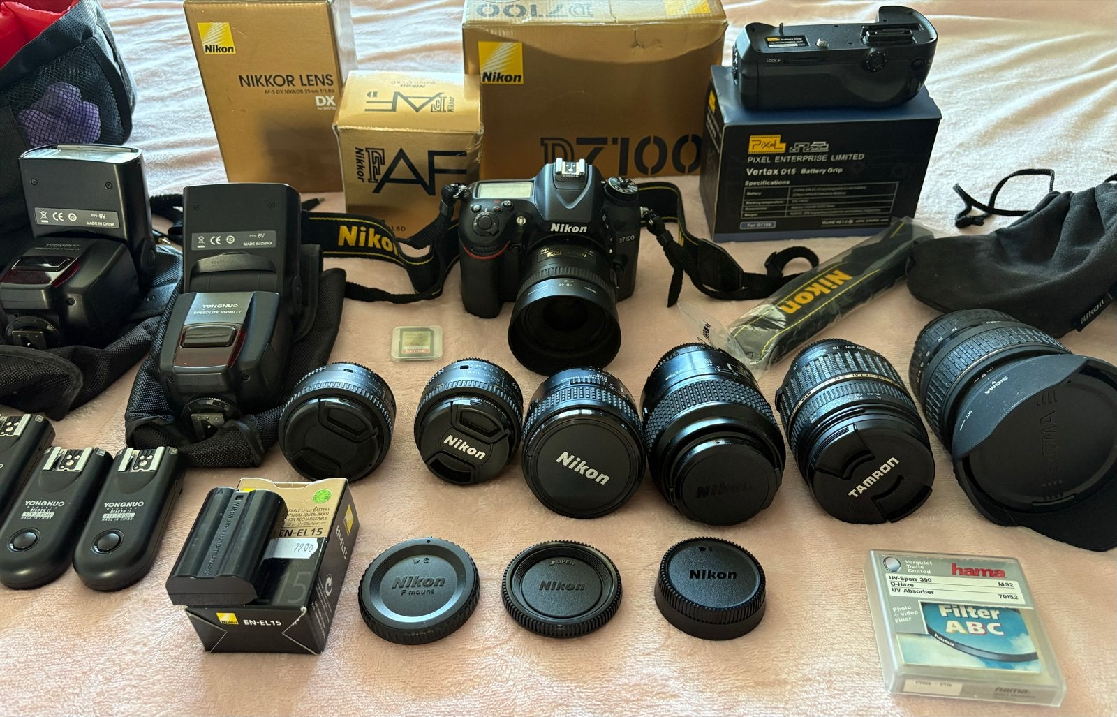 Nikon D7100 set – 7 objectieven, flitsers & accessoires, Audio, Tv en Foto, Fotocamera's Digitaal, Spiegelreflex, Zo goed als nieuw