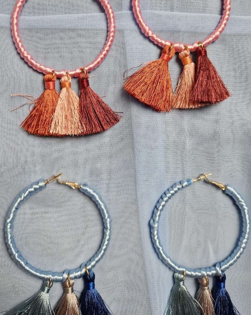 Boho ibiza stijl kwastje oorbellen roze blauw, Overige materialen, Nieuw, Ophalen of Verzenden, Roze