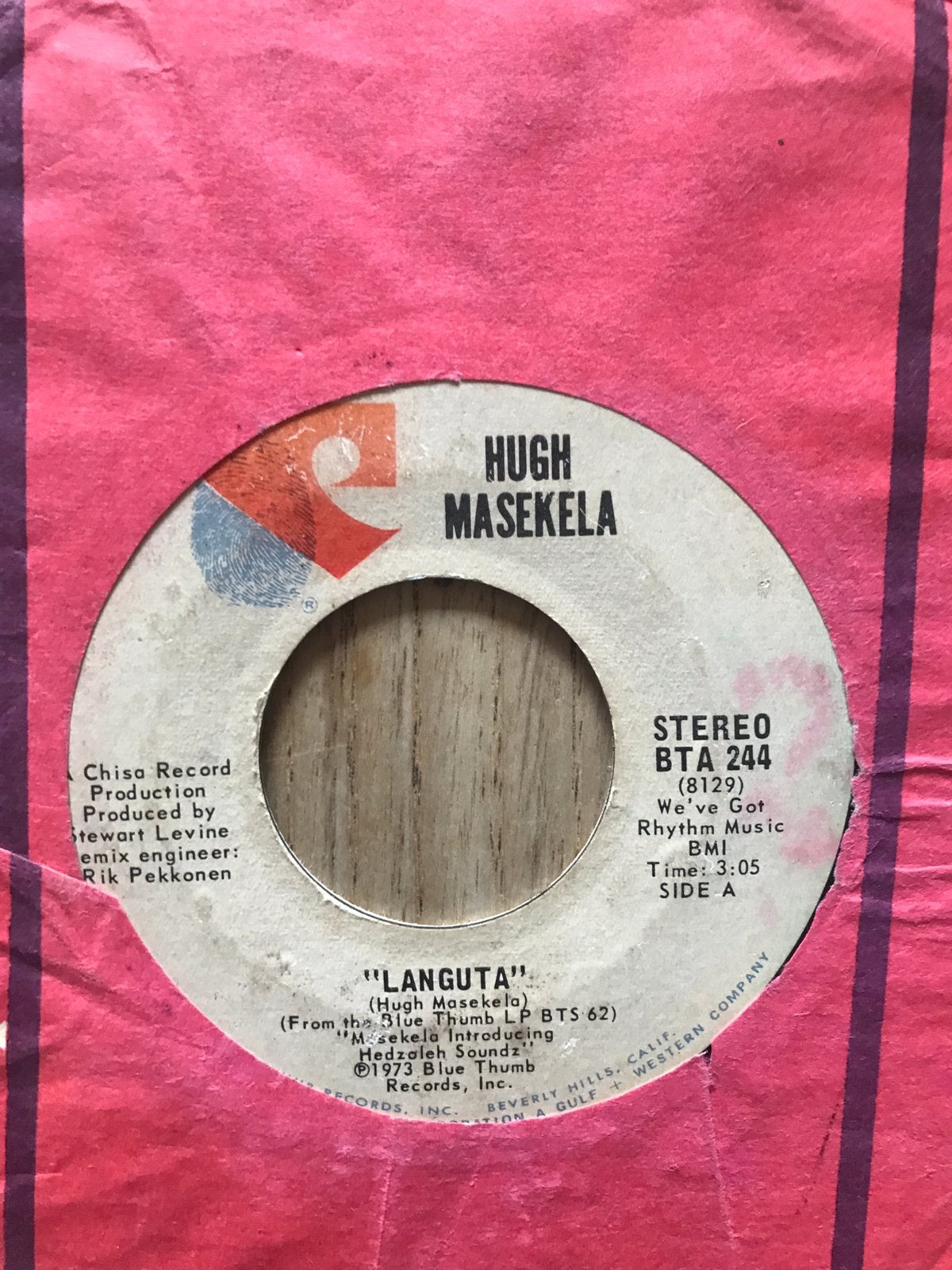 Hugh masekela / languta / rekpete, Ophalen of Verzenden, Zo goed als nieuw, Pop