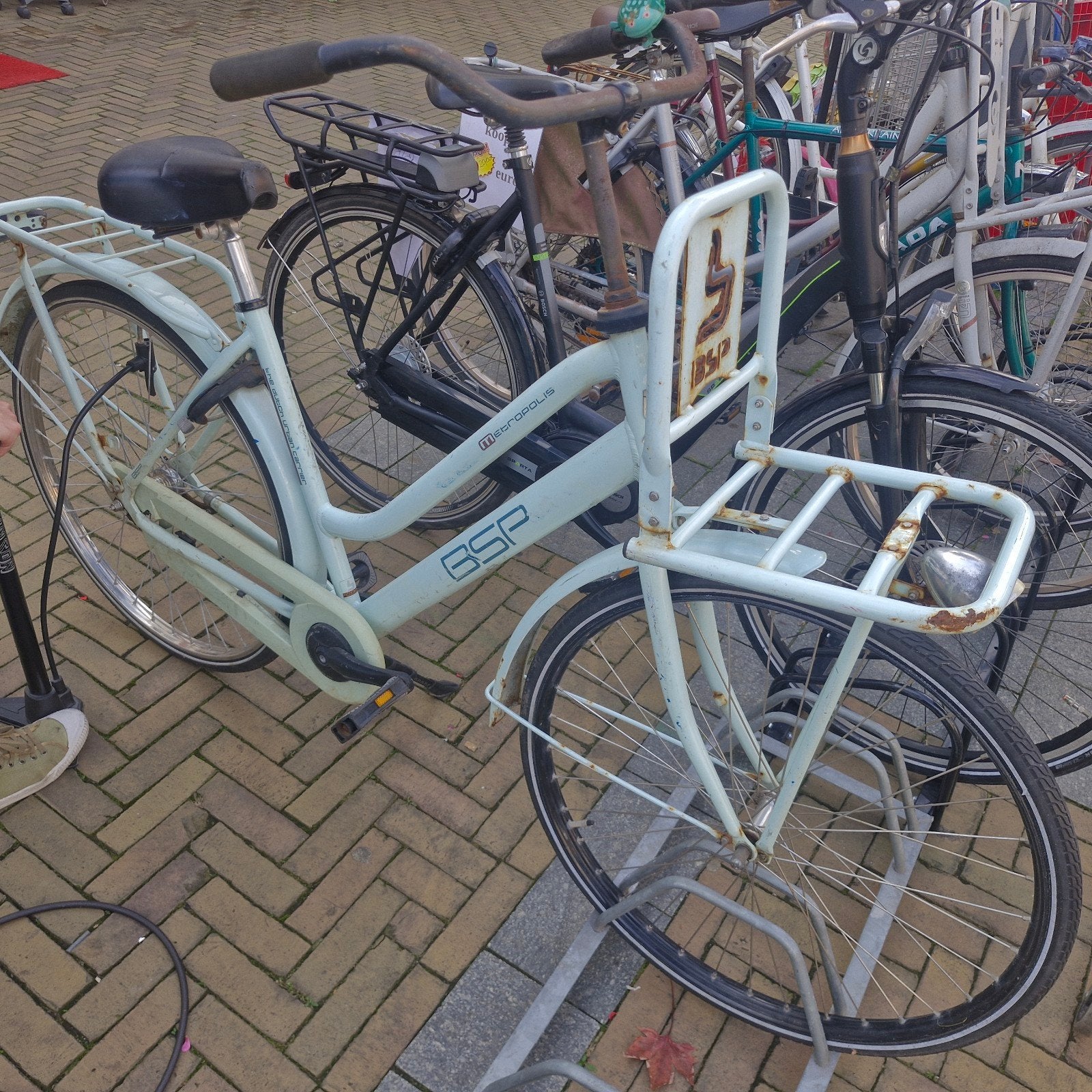 BSP Stadsfiets met voordrager - Lichtblauw, Terugtraprem, Ophalen, Overige merken, 53 tot 56 cm