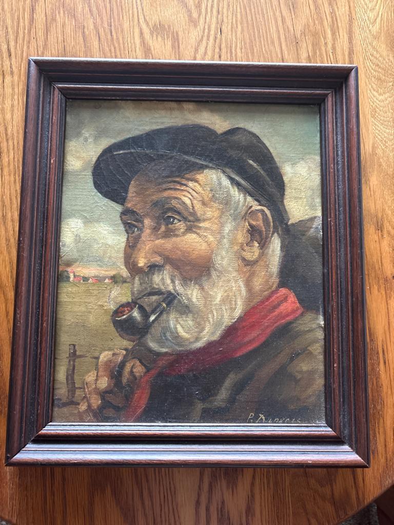 Oud schilderij: Portret van een pijprokende visser, Ophalen