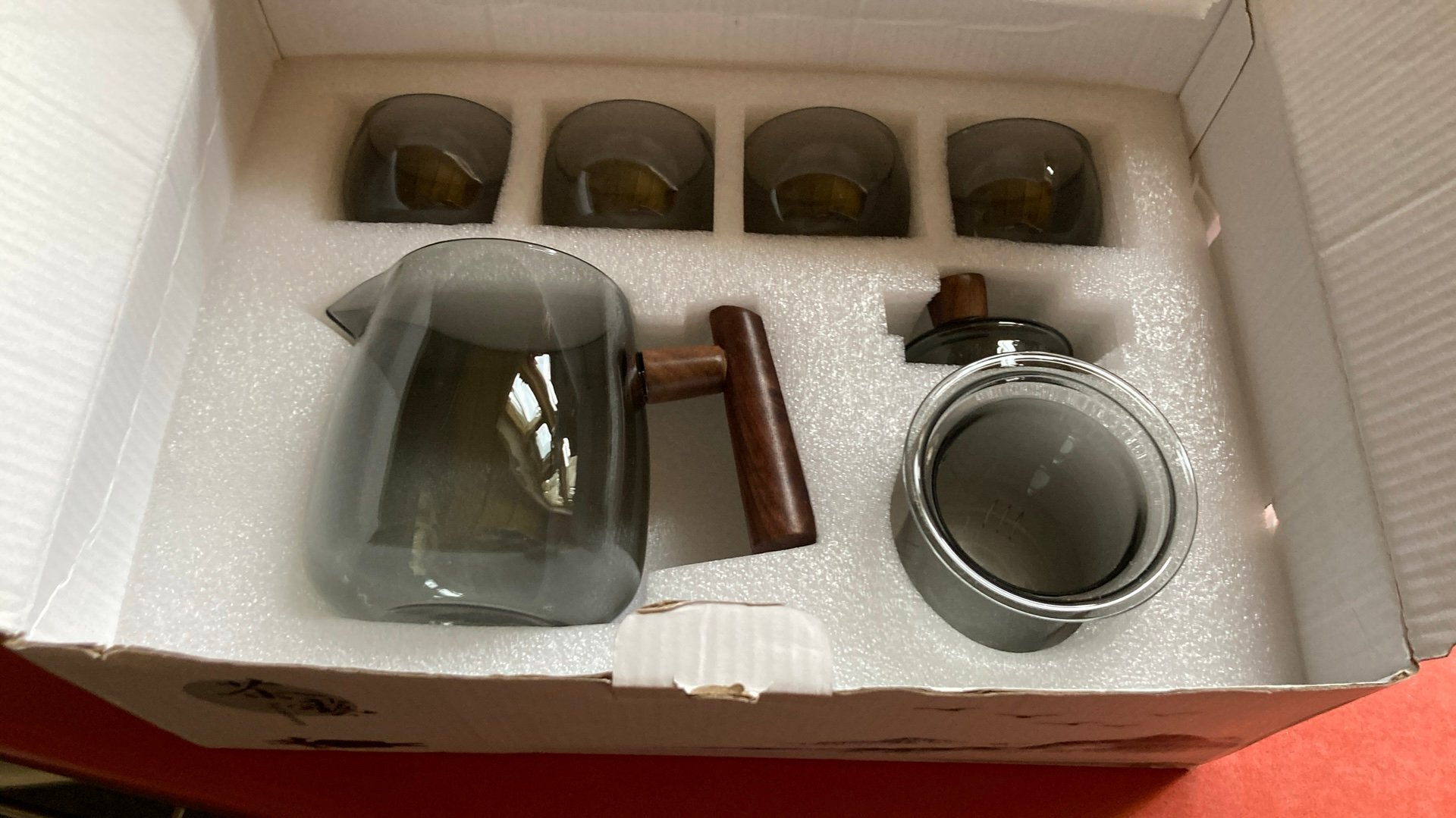 Chinees of Japans theeservies gehard glas, Huis en Inrichting, Keuken | Servies, Glas of Glazen, Nieuw, Ophalen of Verzenden, Glas