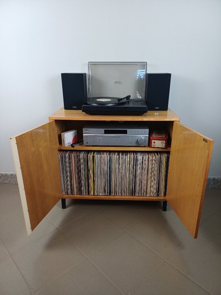 Audiomeubel platenkast platenspelerkast retro vintage hout, Ophalen, Gebruikt, Vintage / midcentury, 50 tot 100 cm