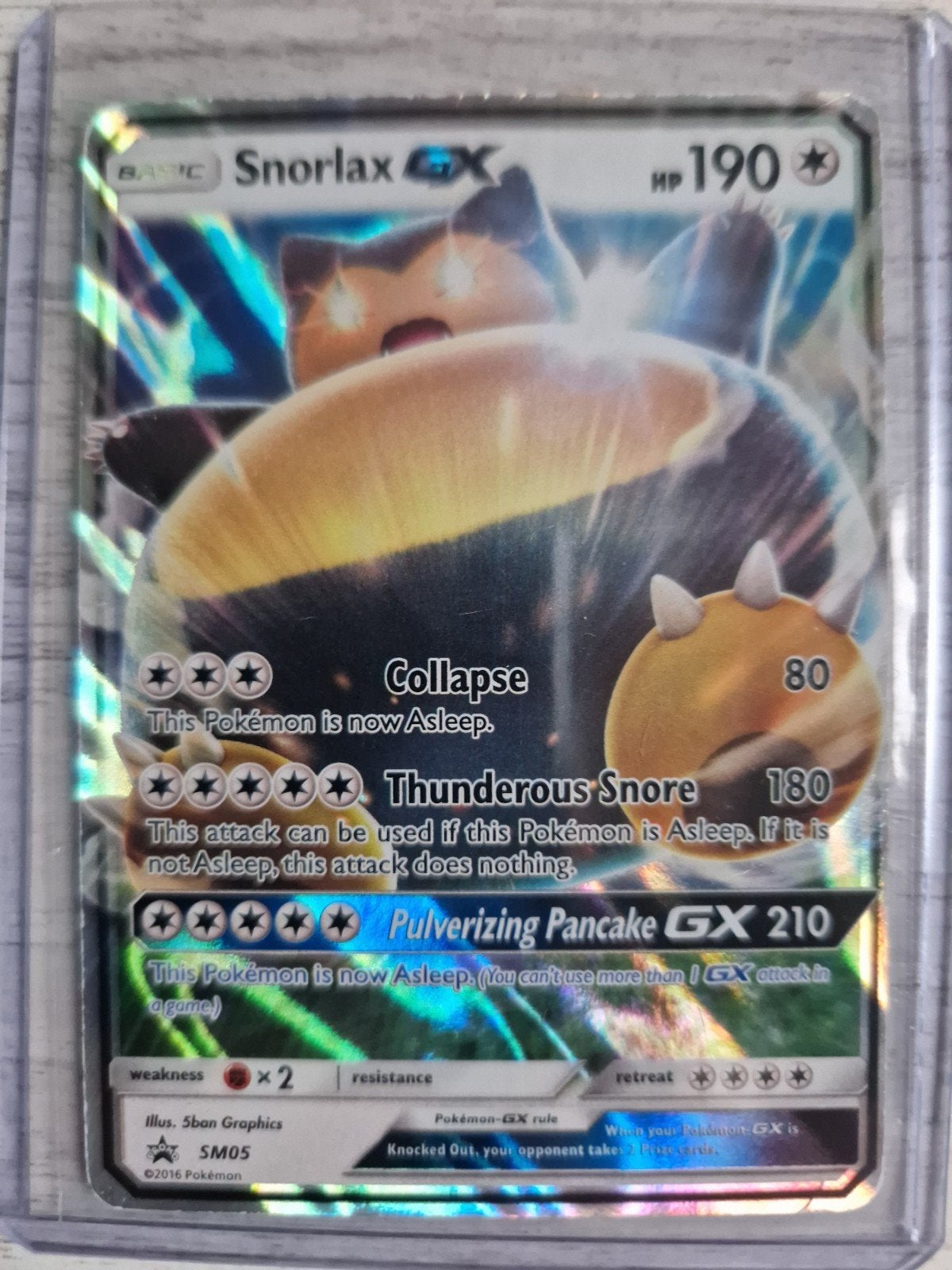 Snorlax GX Pokémonkaart SM05 Sun & Moon promo, Ophalen of Verzenden, Zo goed als nieuw, Losse kaart, Foil