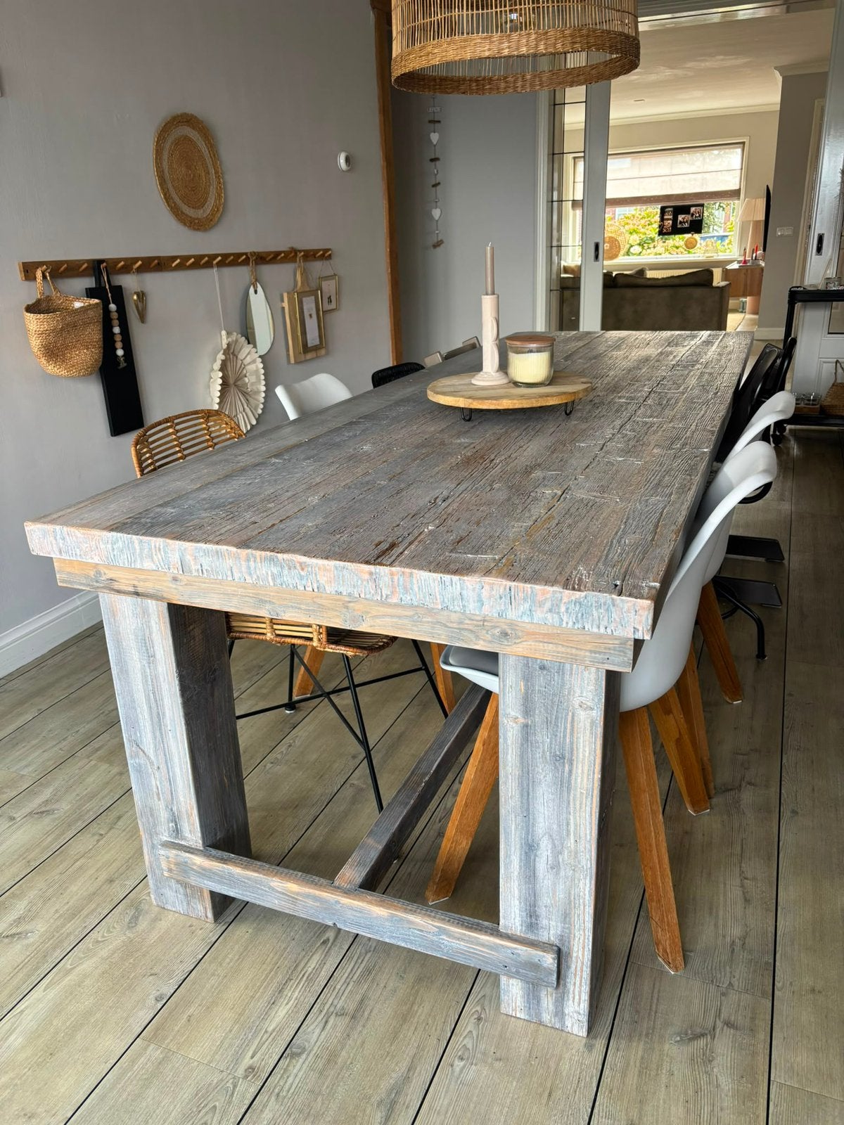Prachtige barnwood tafel - 270 cm, Huis en Inrichting, Ophalen, 200 cm of meer, 50 tot 100 cm, Zo goed als nieuw