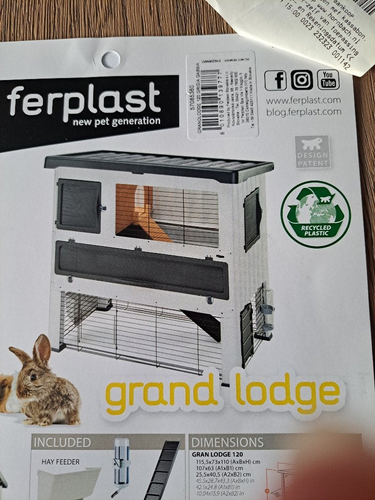 Konijnenhok Ferplast grand lodge 120, Ophalen, 90 cm of meer, Konijn, Hok