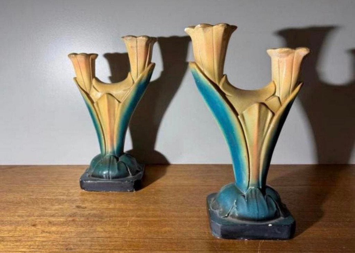 Vintage Art Deco 2 originele gipsen kandelaars.404, Ophalen of Verzenden, Overige materialen