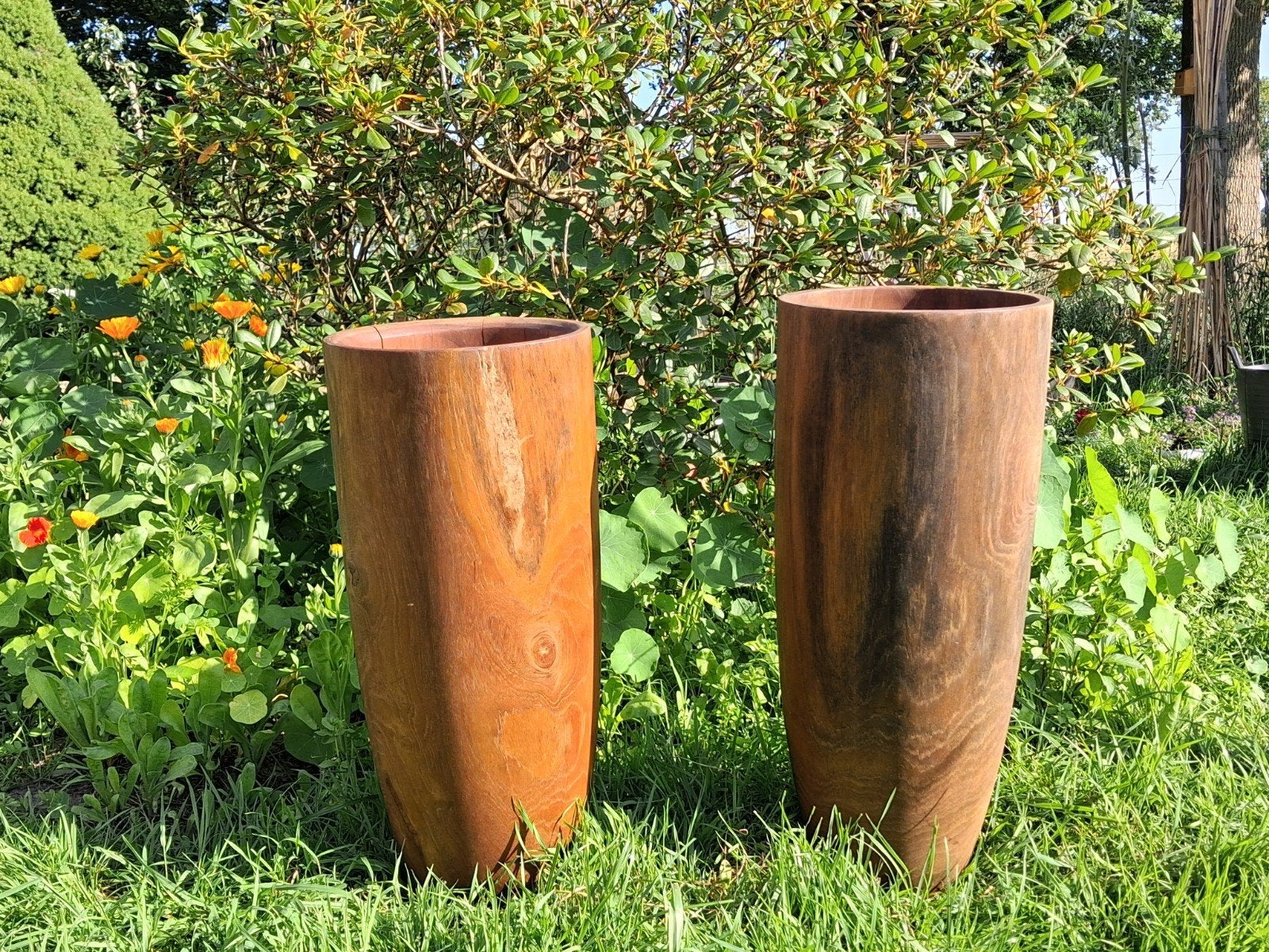 Authentieke, handgedraaide hard houten vazen, 25 cm, Decoratieobject, Ophalen of Verzenden, Zo goed als nieuw