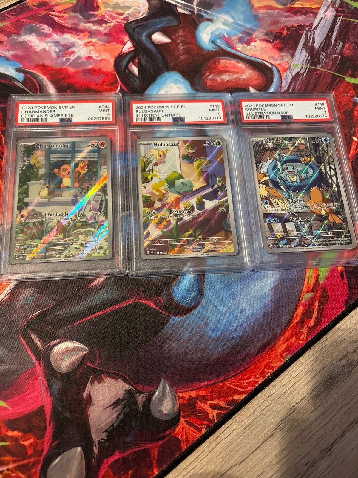 Kanto Starter Trio PSA 9 - Charmander, Bulbasaur, Squirtle, Ophalen of Verzenden, Zo goed als nieuw, Meerdere kaarten