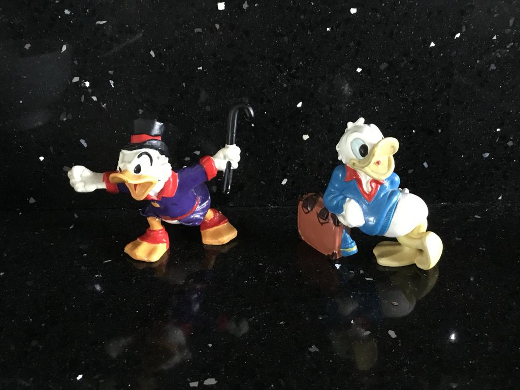 2 Disney figuren: Dagobert Duck en Donald Duck, Verzamelen, Disney, Ophalen, Donald Duck, Gebruikt, Beeldje of Figuurtje