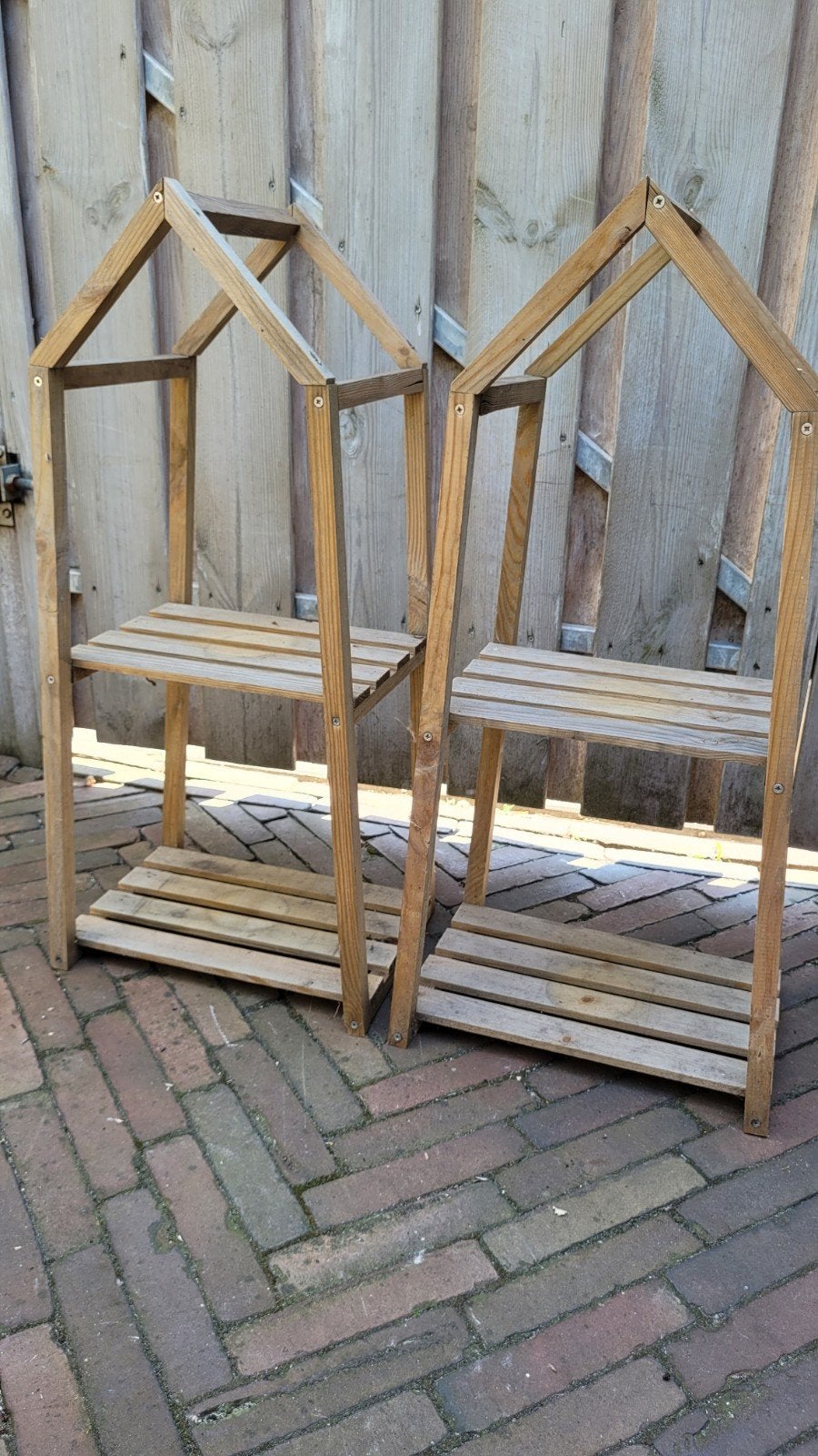 Ophalen - 2 Houten kastjes / etageres 77x37x27 cm (hxbxd), Tuin en Terras, Ophalen, Gebruikt, Hout, Overige typen