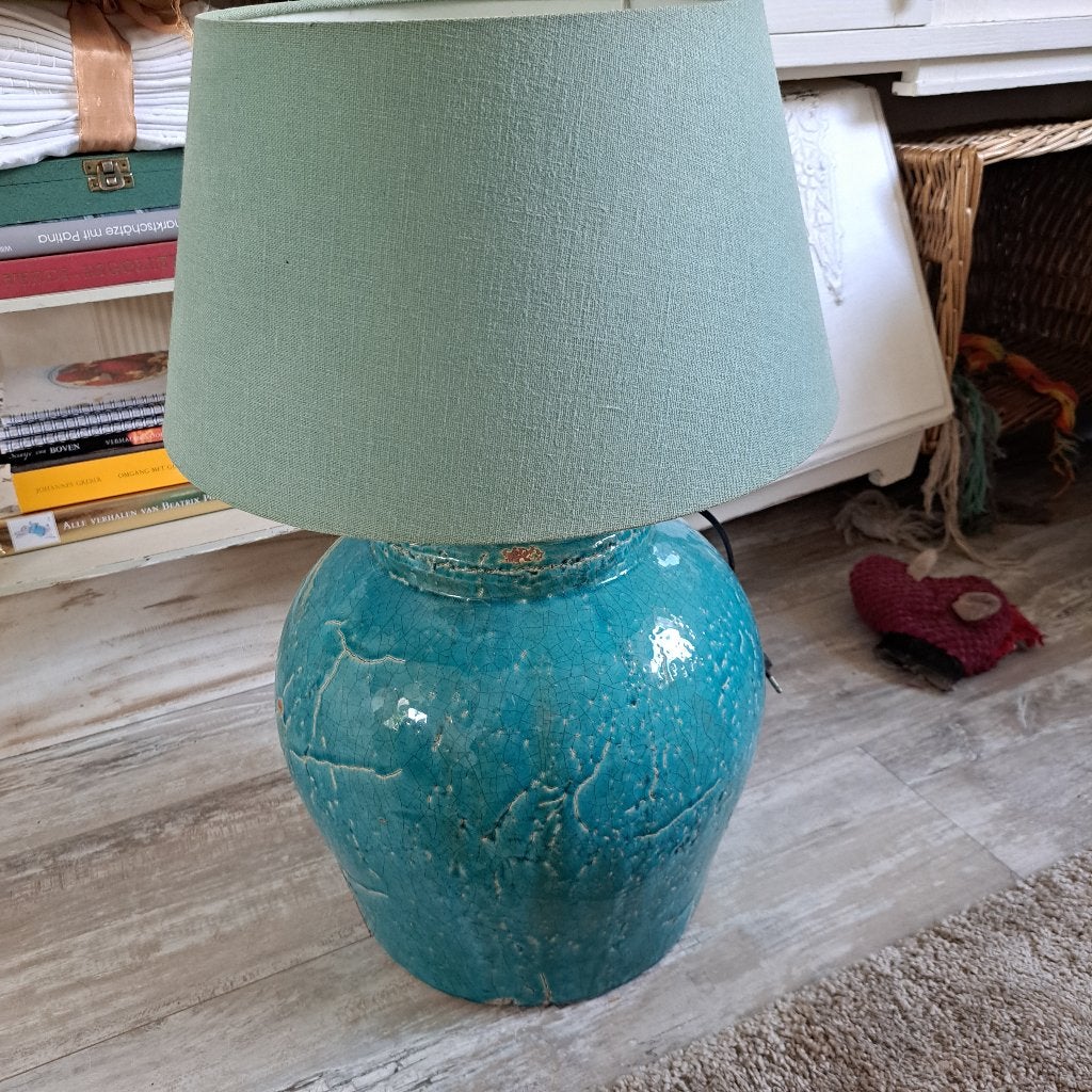 Zware blauwe staande schemerlamp met lampenkap., Ophalen, Gebruikt, Overige materialen