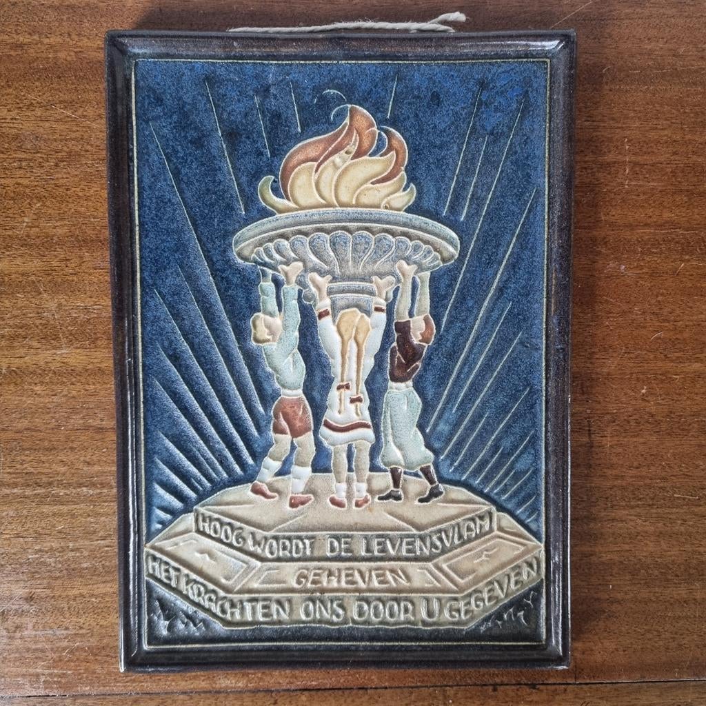 Herdenkingstegel "Levensvlam"  Porceleyne fles, Royal Delft, Antiek en Kunst, Ophalen of Verzenden