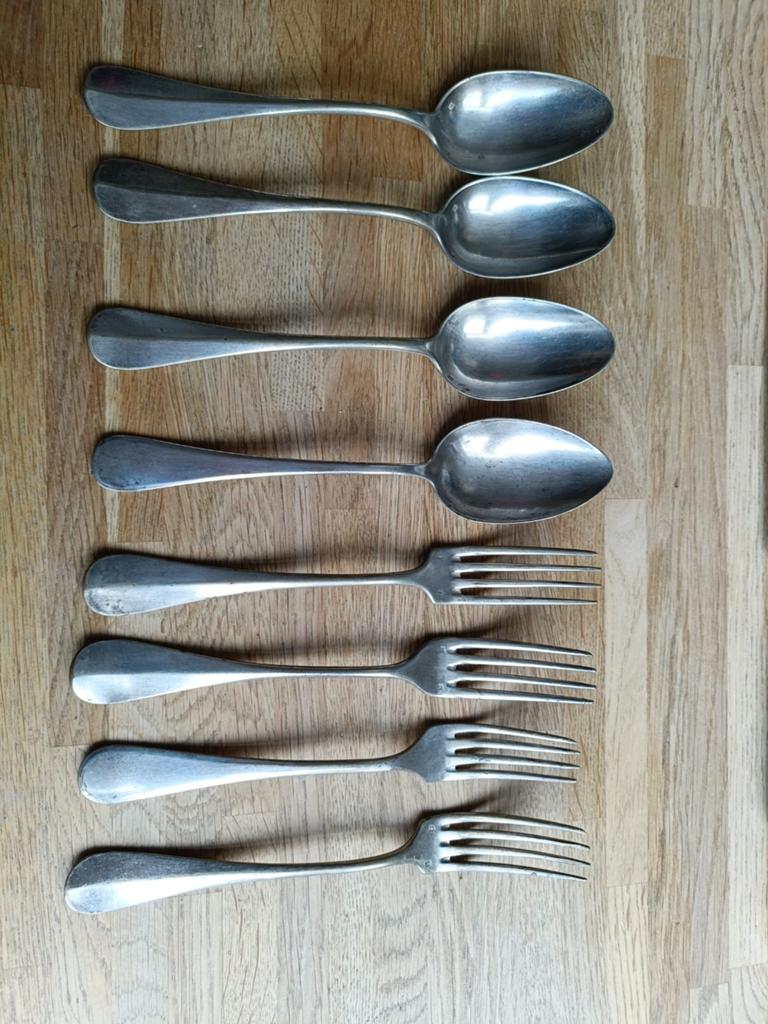 Verzilverde bestekset vork en lepel, Antiek en Kunst, Ophalen of Verzenden