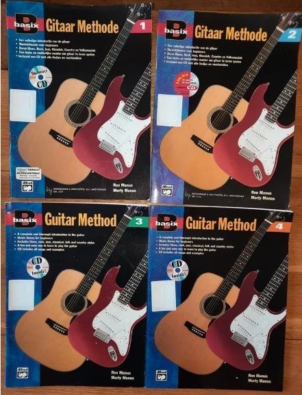 Lesboeken- Basix gitaar methode 1,2,3,4 + cd's-gitaarmethode, Ophalen of Verzenden, Gebruikt, Les of Cursus, Gitaar