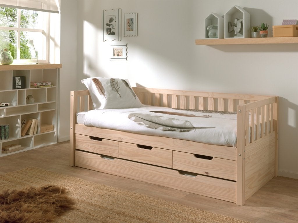 Fritz kajuitbed (met lades) - 90x200 - Naturel whitewash, Niet ingevuld, Niet ingevuld, Niet ingevuld
