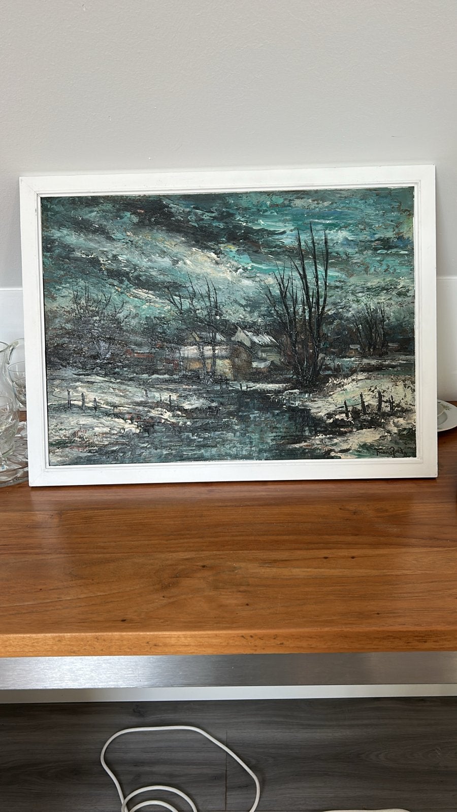 Schilderij Frans Ronda olieverf winterlandschap, Doek, Realistisch, Ophalen of Verzenden, Gesigneerd
