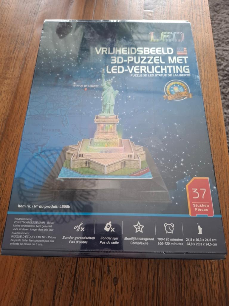Vrijheidsbeeld 3D-puzzel met LED-verlichting, Ophalen of Verzenden, Nieuw, Overige merken