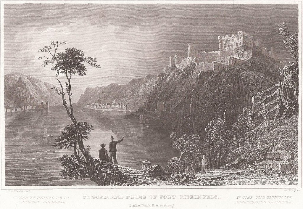 St. Goar and Ruins of Fort Rheinfels Staalgravure 1832, Antiek en Kunst, 10 cm, Ophalen of Verzenden, Landschap, 16 cm