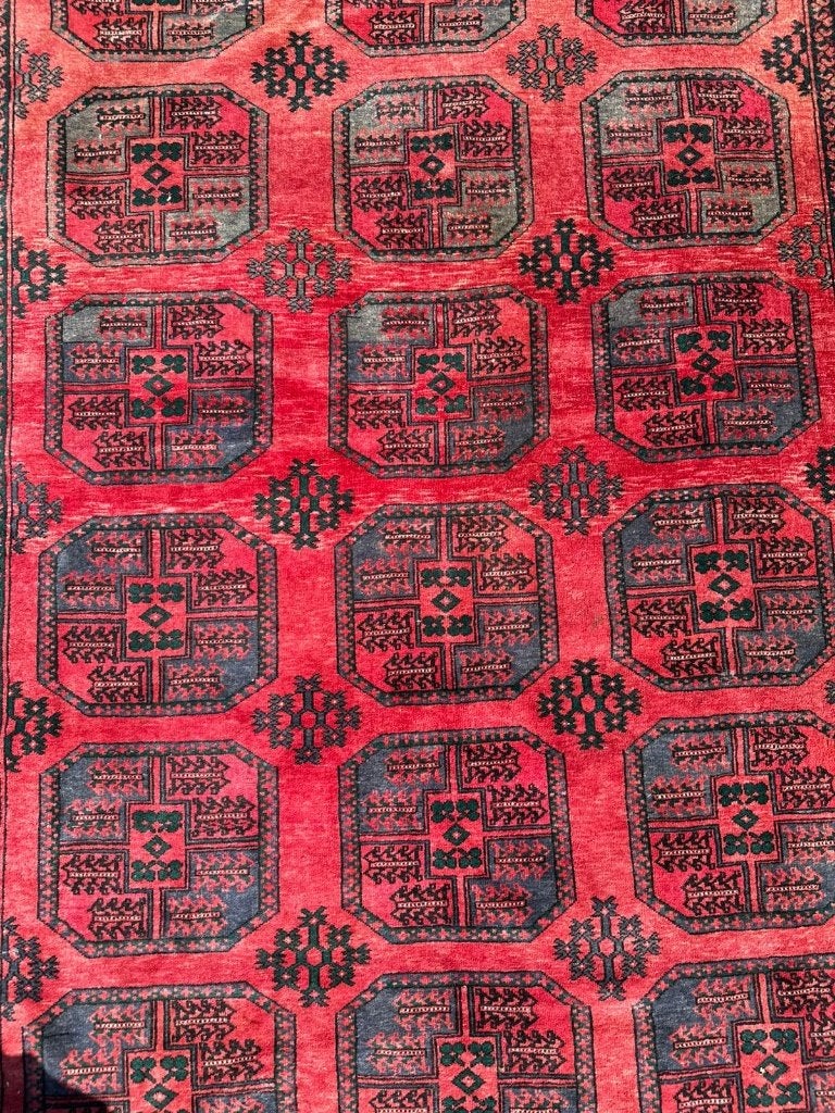 Authentiek Turkmeens tapijt 250x160cm rood & iconisch design, Gebruikt, 200 cm of meer, Ophalen of Verzenden, NA