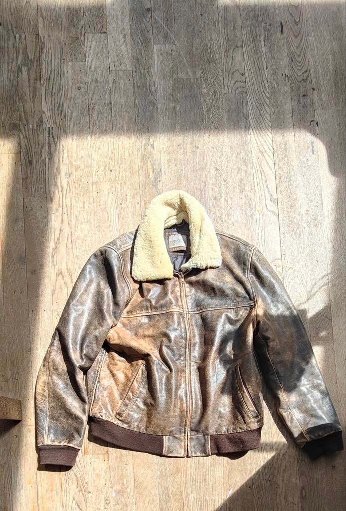 Vintage J.J. Scott leren jas. Piloten / aviator jas. Mt. 54, Ophalen of Verzenden, Gedragen, Maat 52/54 (L), Bruin