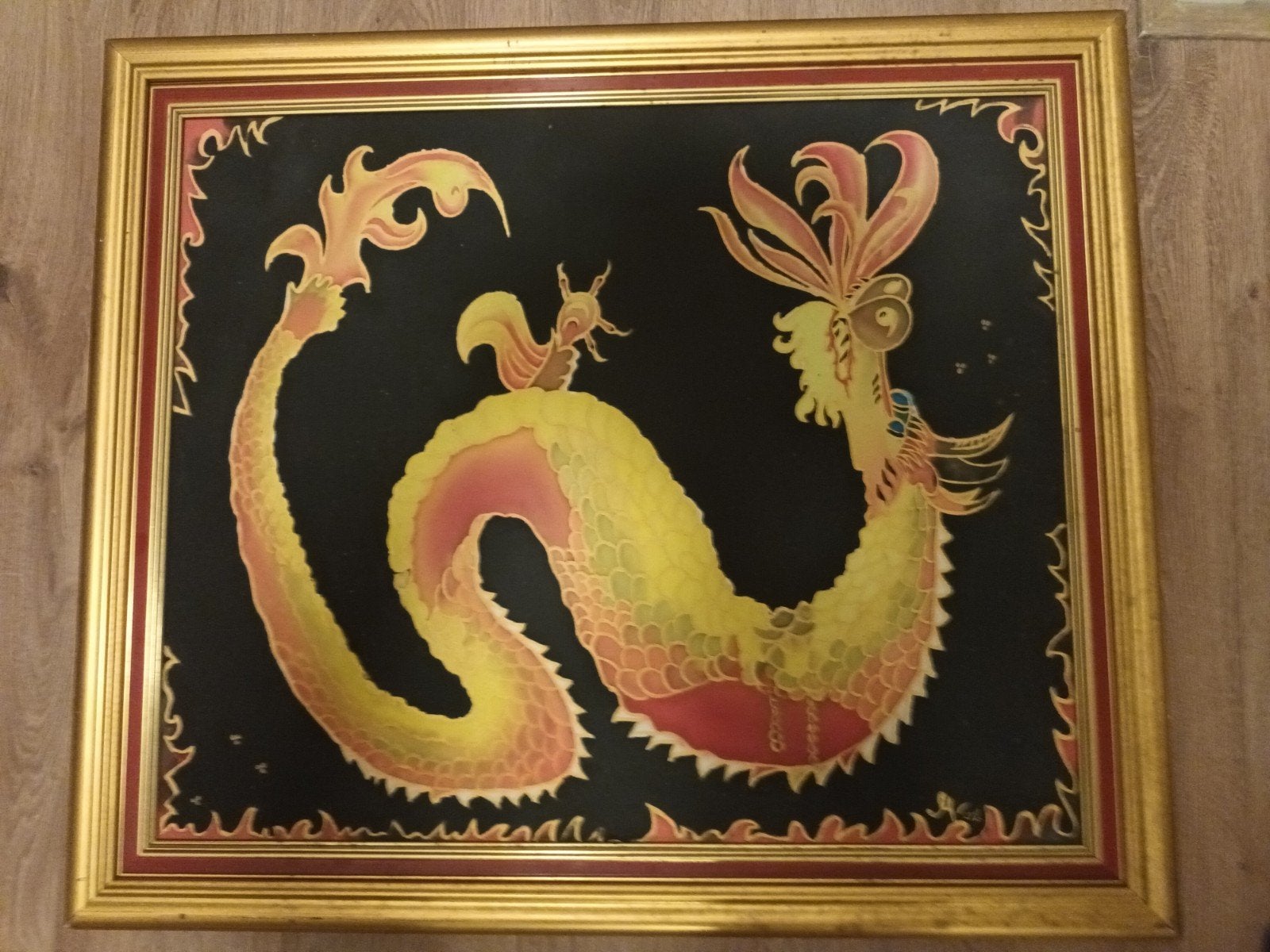 Oosters drakenkunstwerk in lijst ( 71 x 61 cm ), Ophalen
