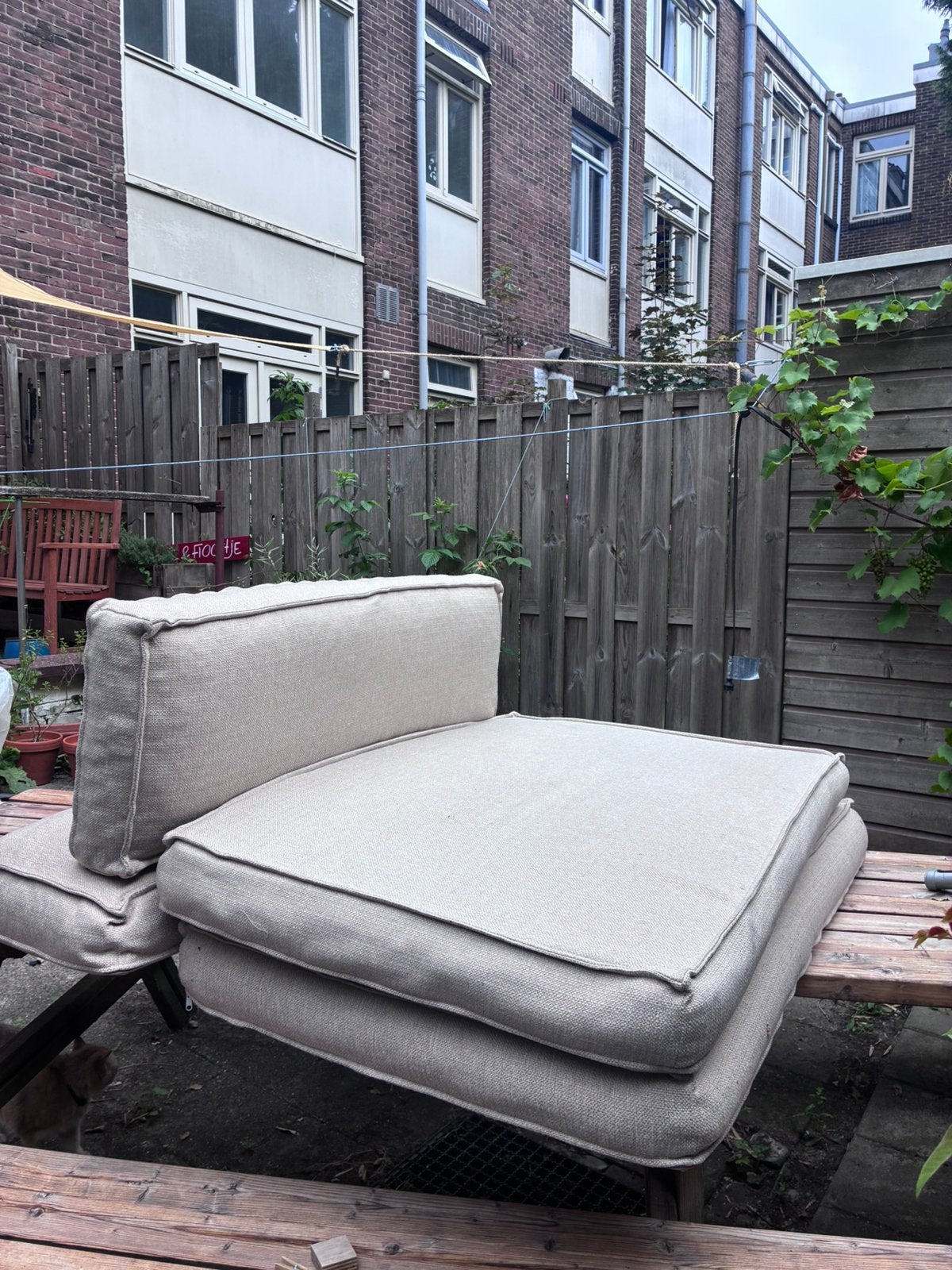 Tuinkussen zandkleur, Tuin en Terras, Tuinsets en Loungesets, Ophalen, Zo goed als nieuw, Overige materialen, 2 zitplaatsen