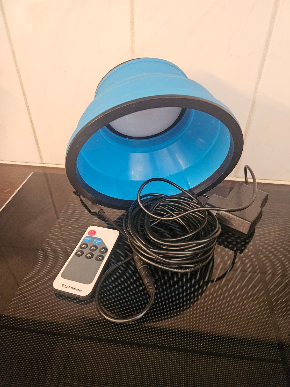 Dimbare Campinglamp met Afstandsbediening - Blauw Siliconen, Caravans en Kamperen, Ophalen, Zo goed als nieuw