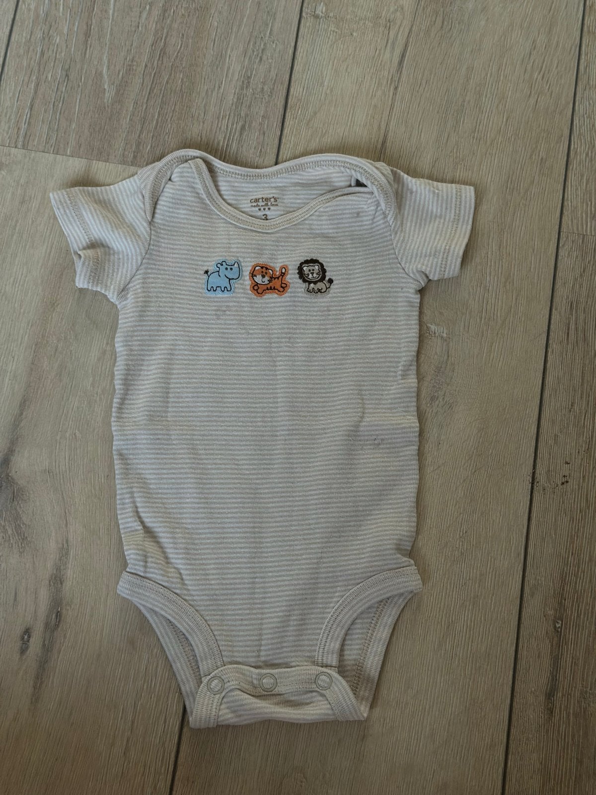 Carter's gestreept rompertje met dieren maat 62 / 3M, Ophalen, Gebruikt, Jongetje of Meisje, Nacht- of Onderkleding