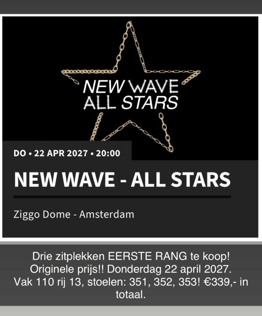 3 premium zitplaatsen naast elkaar New Wave All Stars 2027, Tickets en Kaartjes, Concerten | R&B en Hiphop, Drie personen of meer