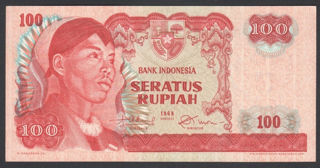 Indonesia 100 Rupiah 1968 General Sudirman, Verzenden, Zuidoost-Azië, Los biljet