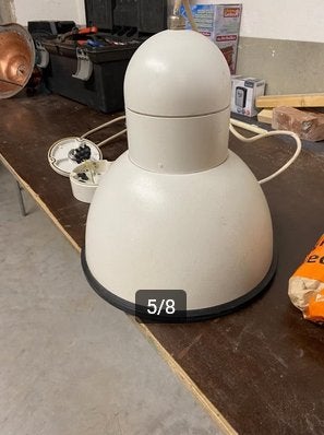 Set van 3 Bega Lampen Industrieel/Klok model Wit 28cm, Huis en Inrichting, Lampen | Hanglampen, Ophalen, Gebruikt, Glas, 75 cm of meer