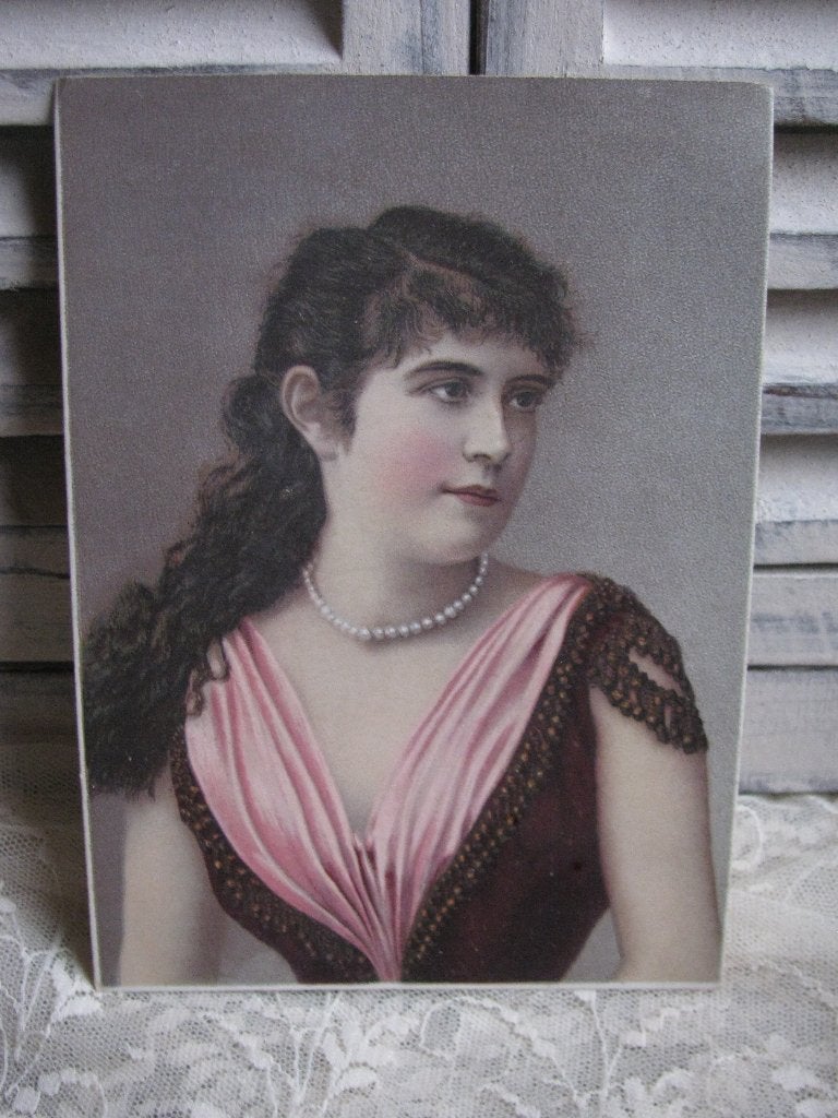 Antieke Scrap Prent - Victoriaanse Dame / Parelketting 15x11, Gebruikt, Verzenden, Voor 1940, Prent