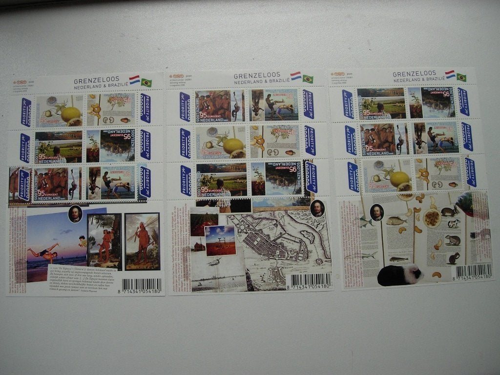 NL Set van 3 blokjes zegels Grenzeloos Nederland-Brazilië 09, Verzenden, Na 1940, Postfris