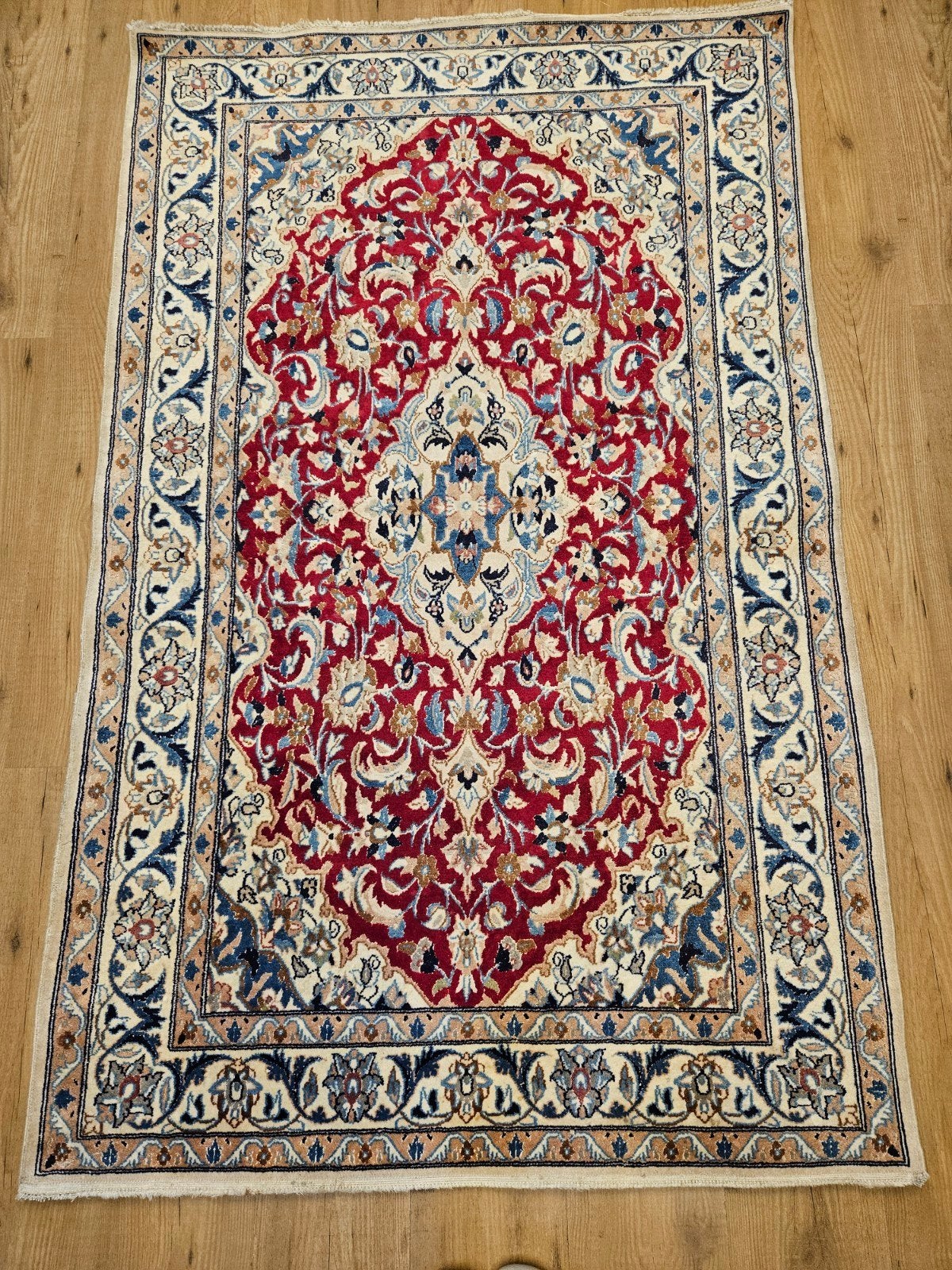 Vintage handgeknoopt perzisch tapijt nain 180x112, Info@SlatsAntiek.nl, Tweedehands, 100 tot 150 cm, Perzisch