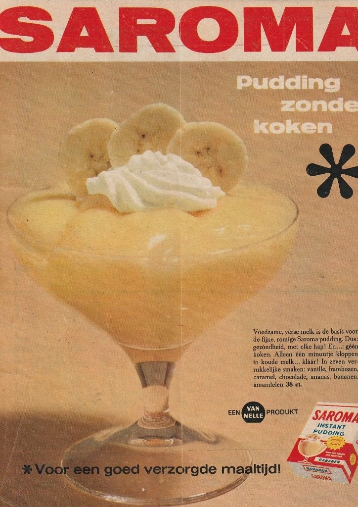 Retro reclame 1964 Van Nelle Saroma pudding verse melk, Verzamelen, Verzenden, Overige typen