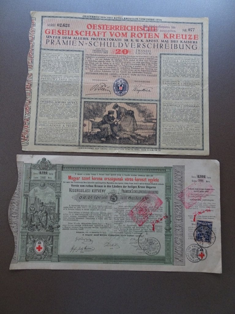 2 verschillende ROTEN KREUZE aandelen  Oostenrijk/Hongarije, Ophalen of Verzenden, Voor 1920, Aandeel