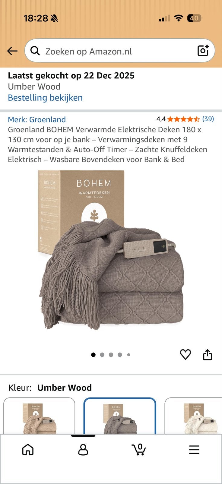 Groenland BOHEM Verwarmde Elektrische Deken - als nieuw, Overige merken, Bruin, Wasbaar, Ophalen of Verzenden