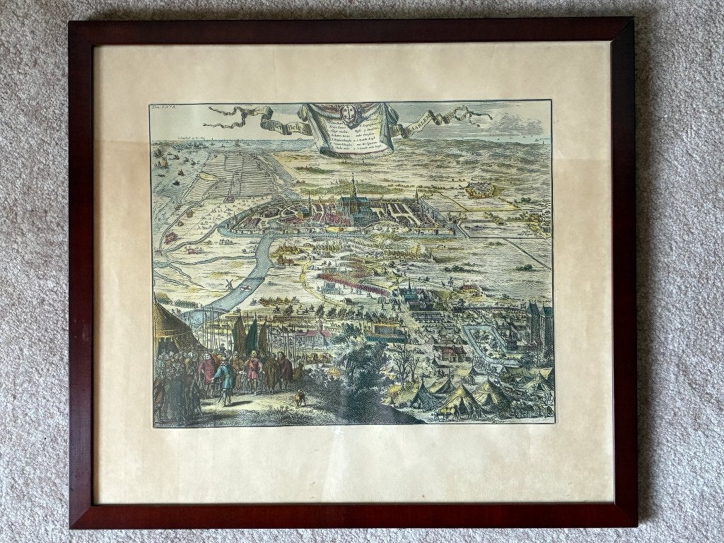 Prent Het beleg van Haarlem, Ophalen, Militair, Gravure, Ingelijst