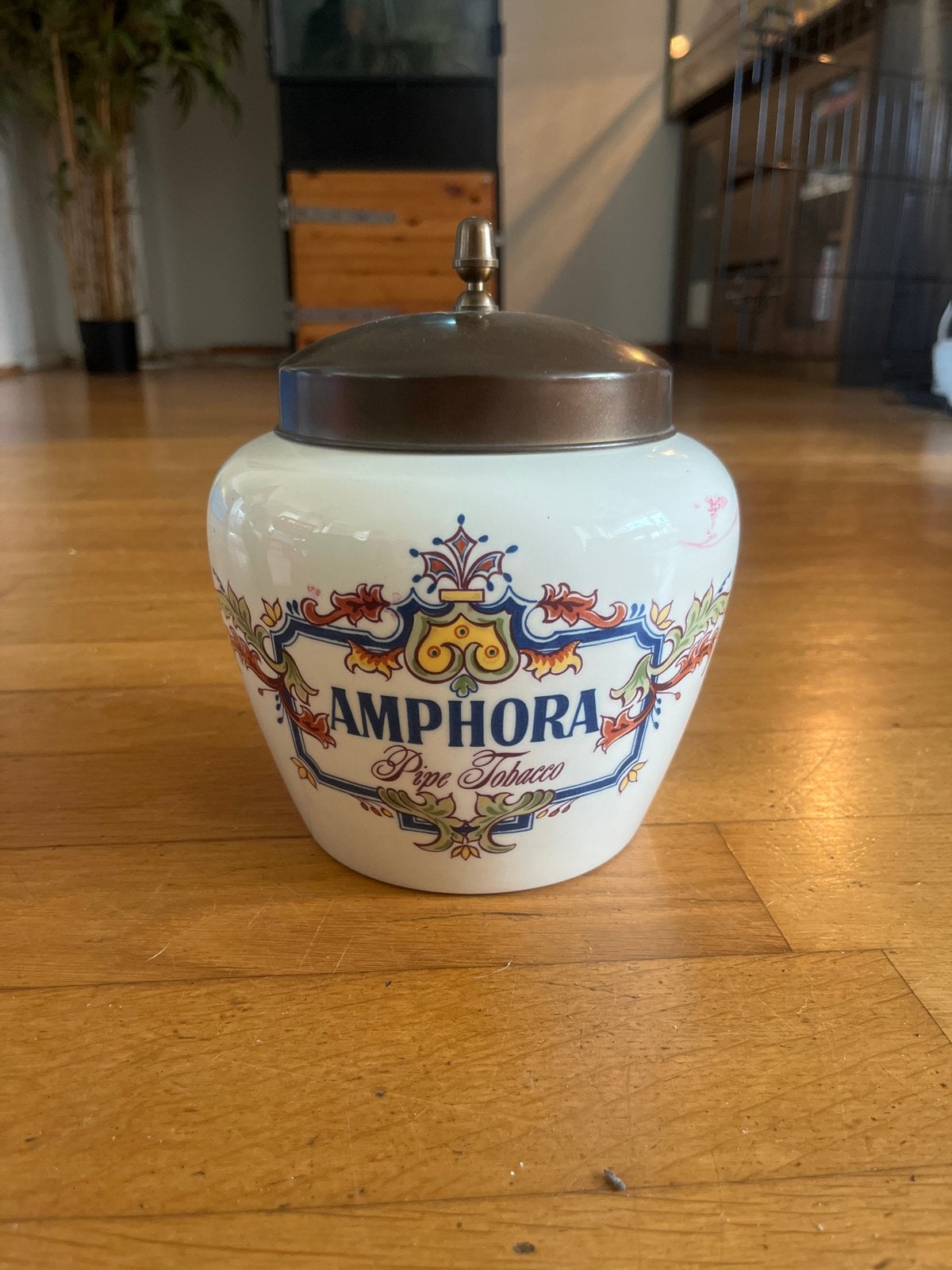 Vintage Amphora Pijptabak Pot - Keramiek met Bronzen Deksel, Ophalen of Verzenden