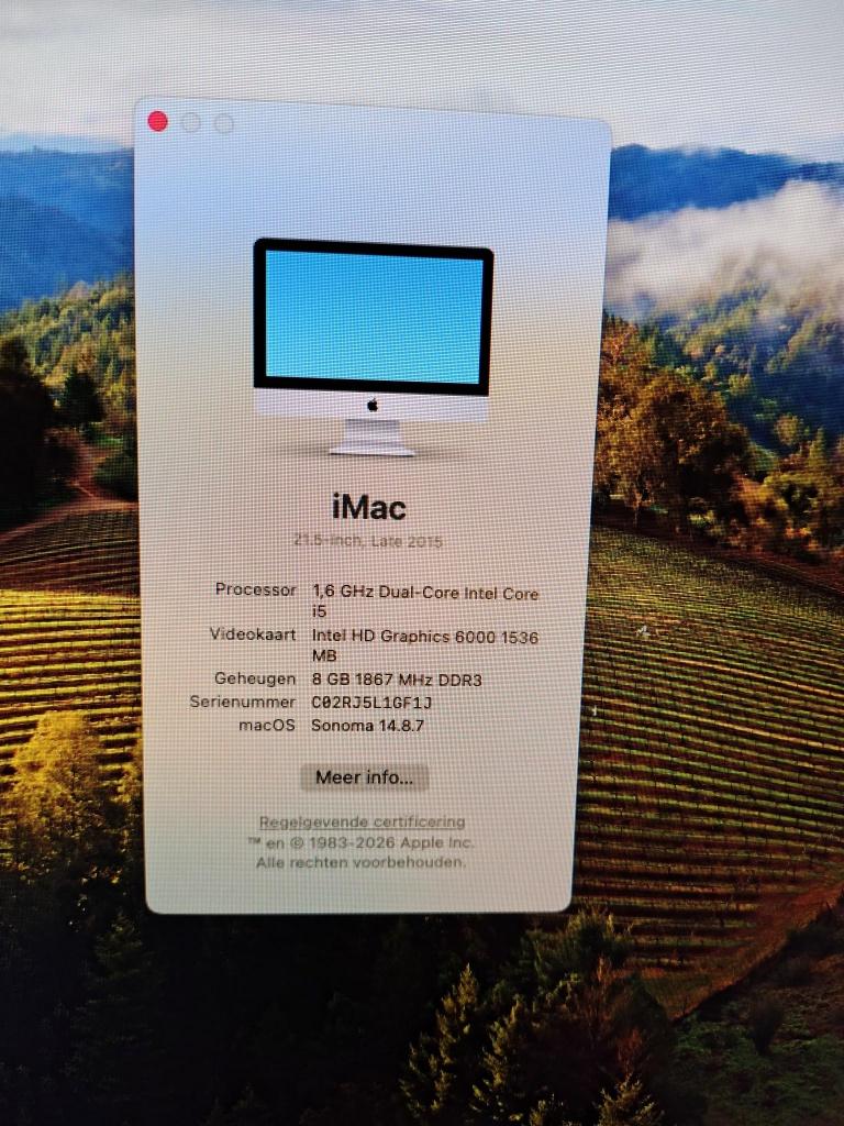 imac 21.5/1 tb hd/ 8 gb mem/late 2015/ios sonnema, Ophalen, Gebruikt, IMac, 21.5 inch