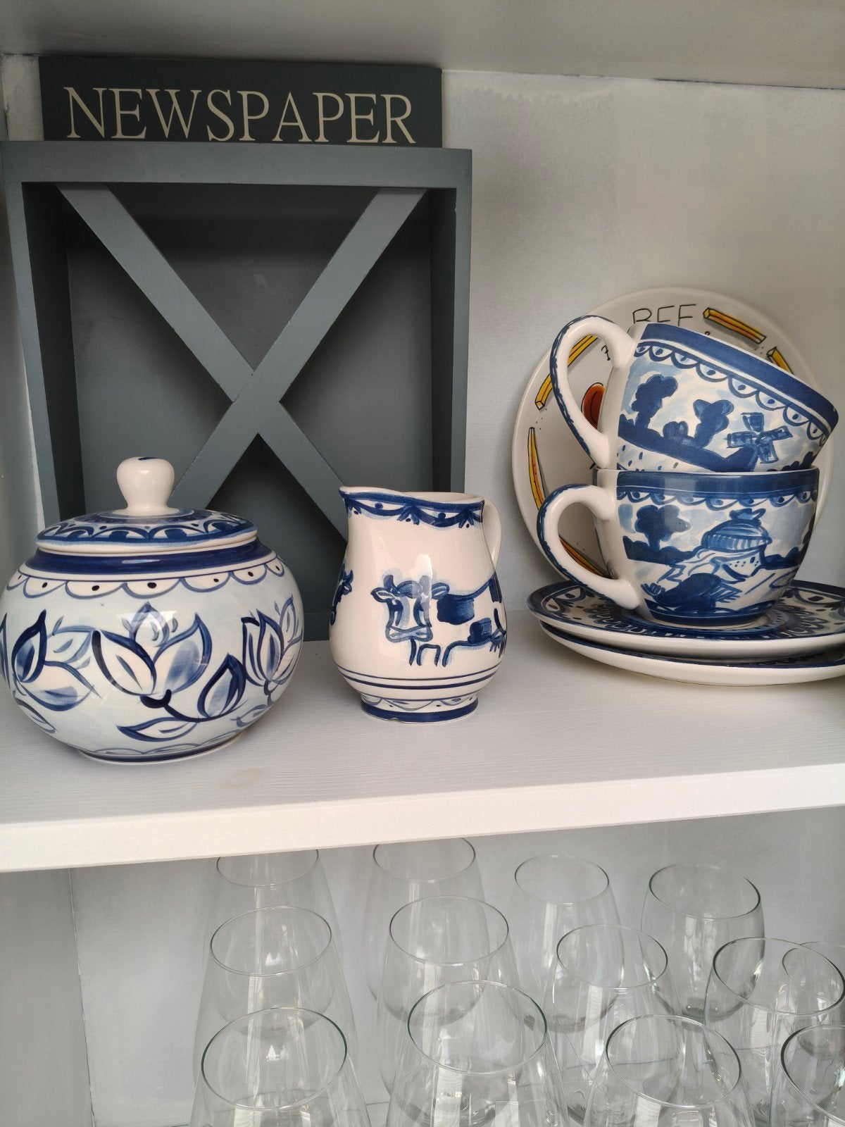 Delfts Blauw Servies Set: Suikerpot, Melkkan & Kopjes, Antiek en Kunst, Ophalen of Verzenden
