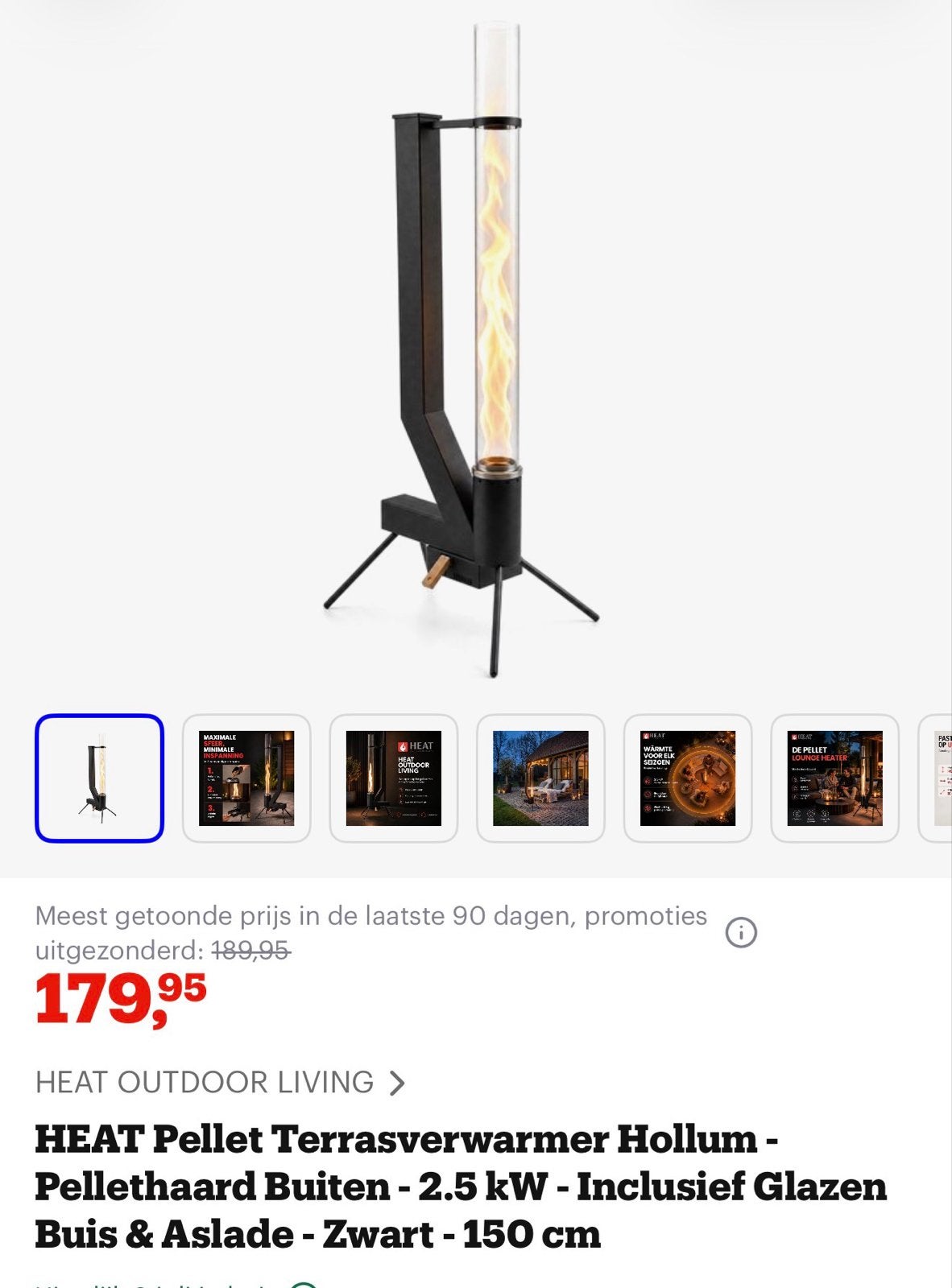 HEAT Pellet Terrasverwarmer Hollum - 2.5 kW - Zwart, Ophalen, Gebruikt, Vloer