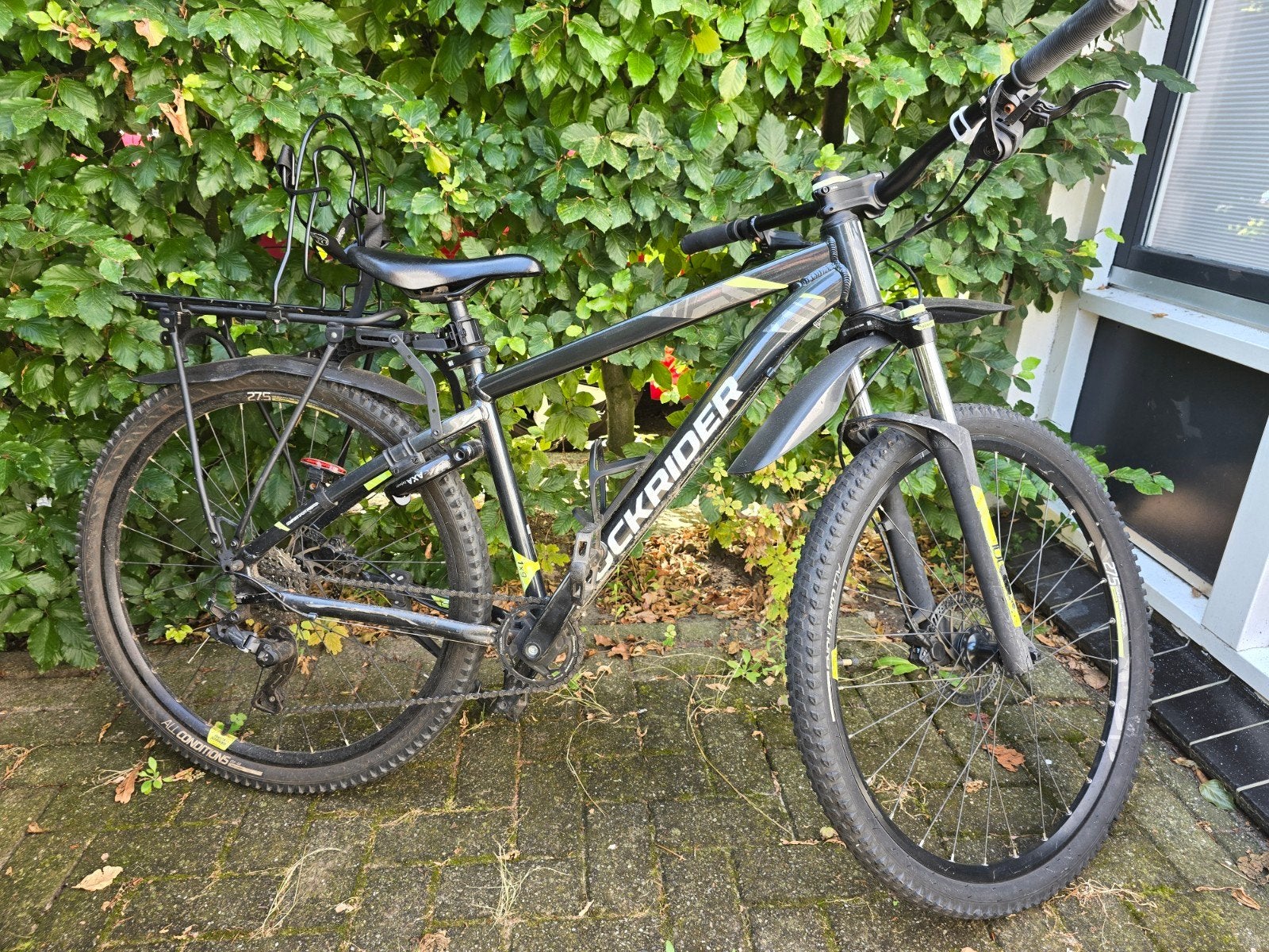 Rockrider mountainbike 27,5 inch maat S met bagagedrager, Gebruikt, Schijfrem, Overige merken, Ophalen
