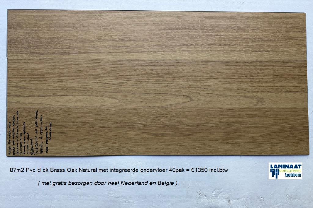 87m2 m2 Pvc click Bras Oak + integreerde ondervloer = €1350, Bruin, 75 m² of meer, Nieuw, Ophalen of Verzenden