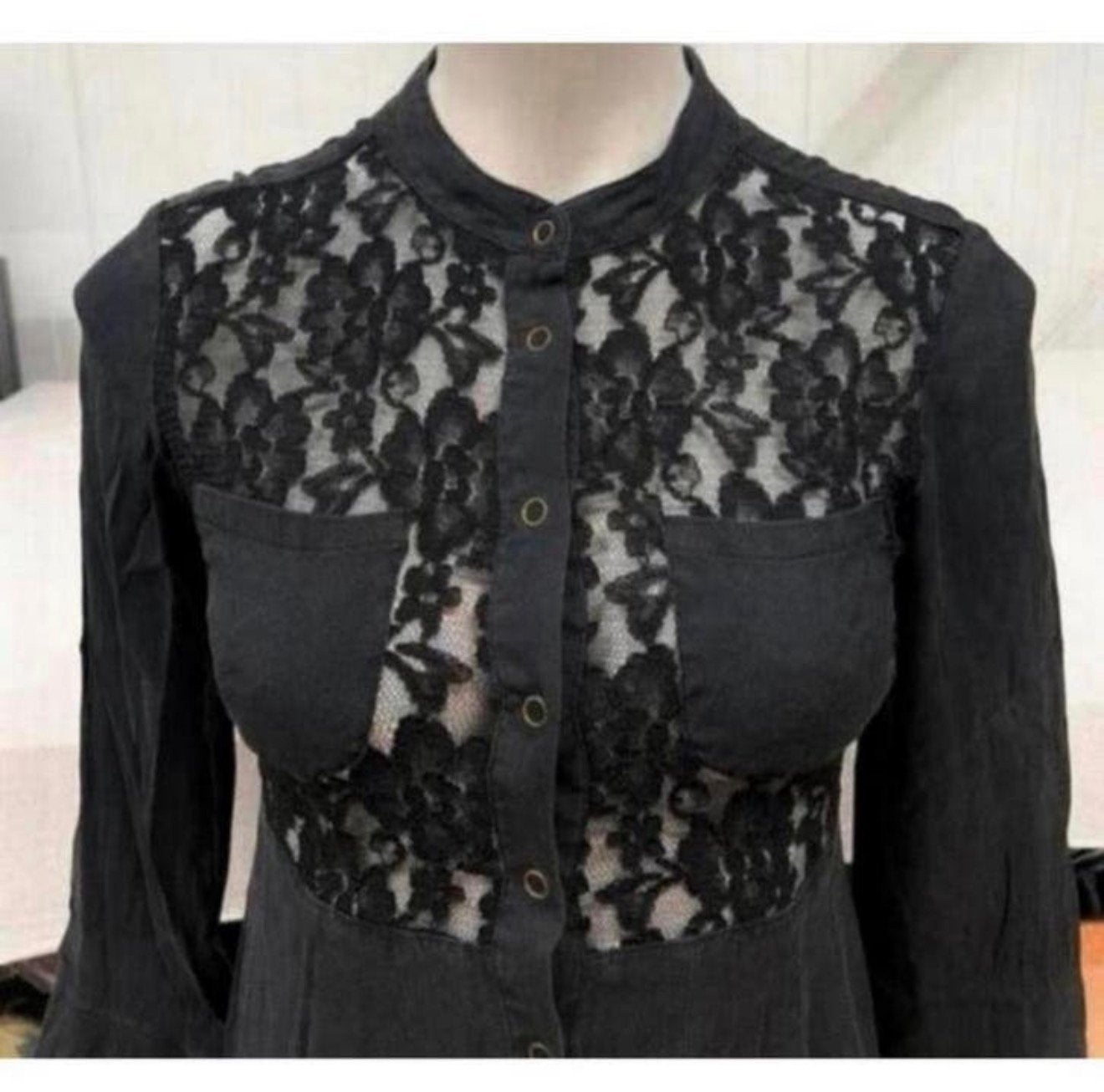 DKNY Donna Karan New York zwarte bloemen kanten knoop jurk, B, Zwart, B, Ophalen of Verzenden