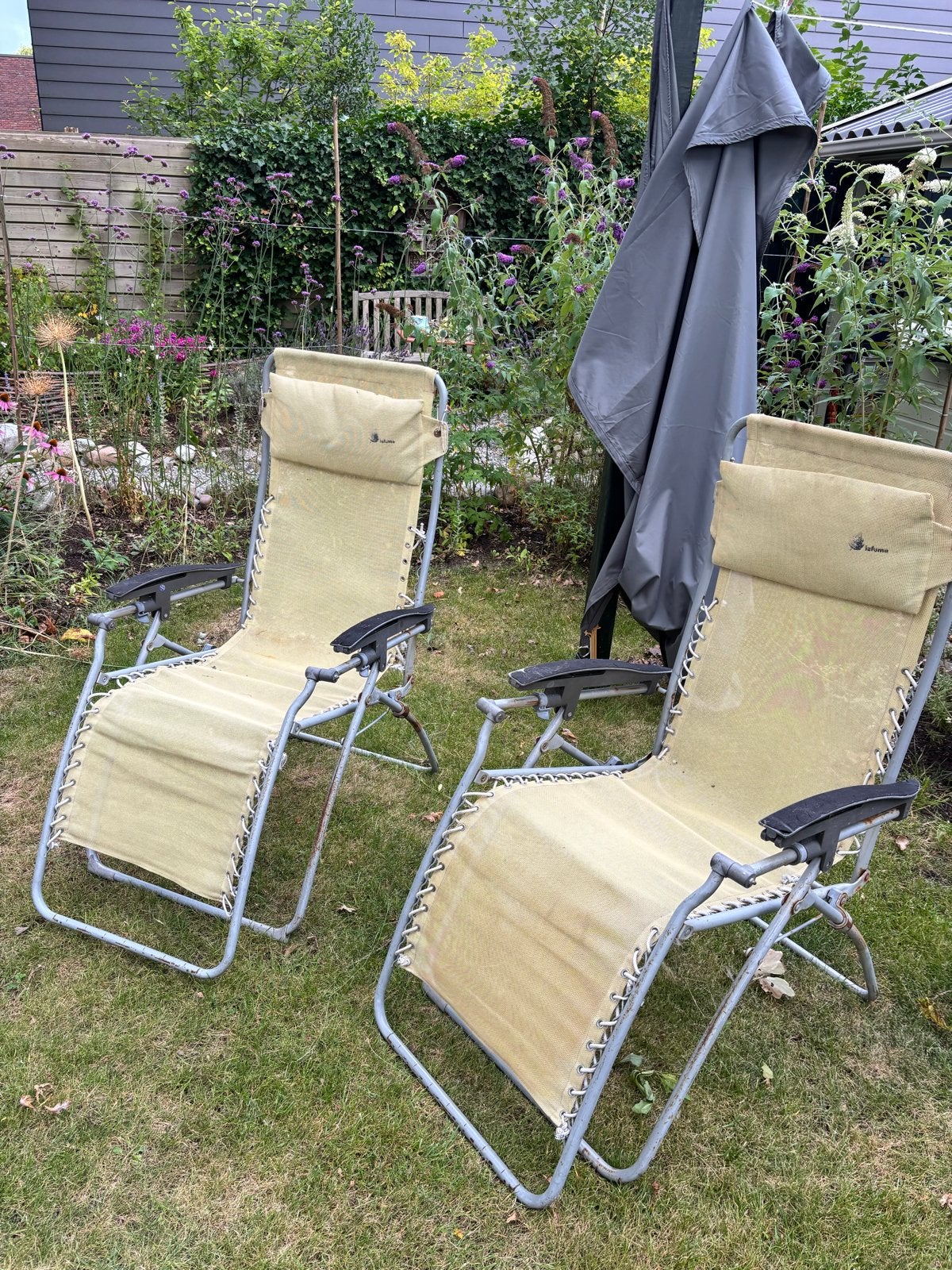 Twee Lafuma relaxstoelen - opknapper, Tuin en Terras, Ophalen, Gebruikt, Metaal, Verstelbaar